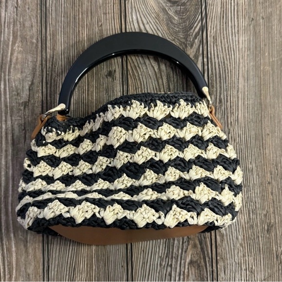 a new day Handbags - NWOT a new day Black & Cream Woven Mini Handbag with Glossy Black Handle